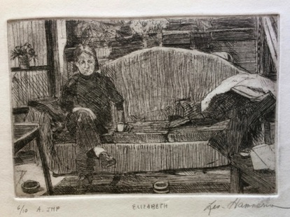 Elizabeth on sofa
Etching